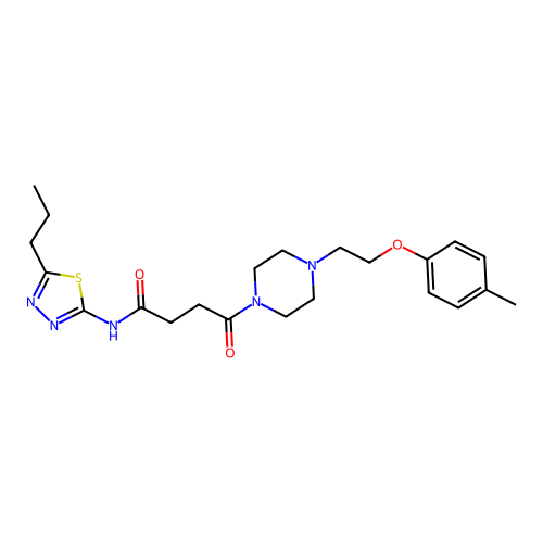 4-[4-[2-(4-methylphenoxy)ethyl]piperazin-1-yl]-4-oxo-N-(5-propyl-1,3,4-thiadiazol-2-yl)butanamide structure