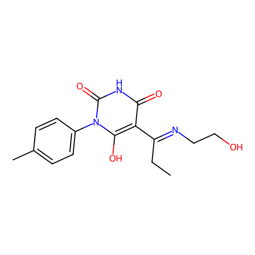 5-[1-(2-hydroxyethylamino)propylidene]-1-(4-methylphenyl)-1,3-diazinane-2,4,6-trione structure