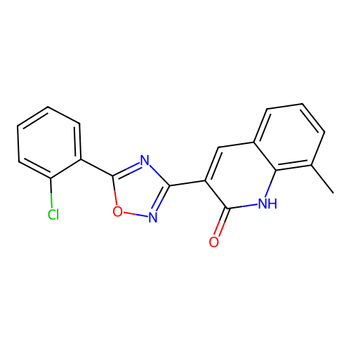 3-[5-(2-chlorophenyl)-1,2,4-oxadiazol-3-yl]-8-methylquinolin-2(1H)-one structure