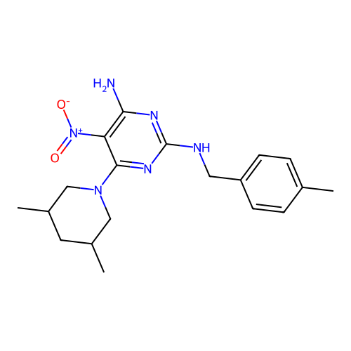 6-(3,5-dimethylpiperidin-1-yl)-2-N-[(4-methylphenyl)methyl]-5-nitropyrimidine-2,4-diamine structure