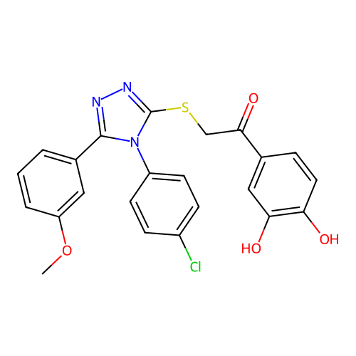 1-(3,4-dihydroxyphenyl)-2-[4-(4-chlorophenyl)-5-(3-methoxyphenyl)(1,2,4-triazo l-3-ylthio)]ethan-1-one structure