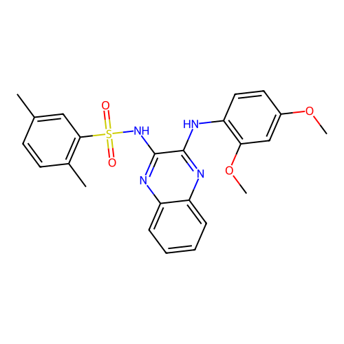 N-(3-((2,4-dimethoxyphenyl)amino)quinoxalin-2-yl)-2,5-dimethylbenzenesulfonamide structure