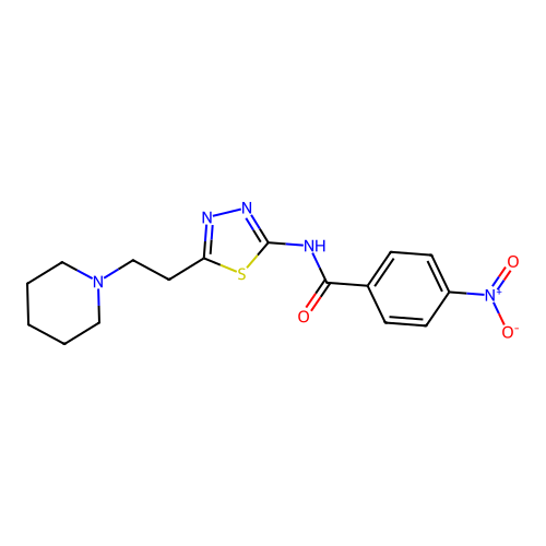 4-nitro-N-(5-(2-(piperidin-1-yl)ethyl)-1,3,4-thiadiazol-2-yl)benzamide structure