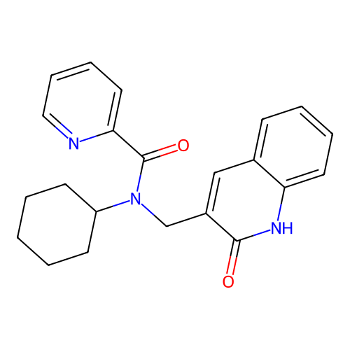N-cyclohexyl-N-[(2-oxo-1H-quinolin-3-yl)methyl]pyridine-2-carboxamide structure