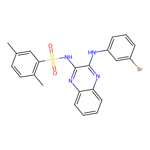 N-(3-((3-bromophenyl)amino)quinoxalin-2-yl)-2,5-dimethylbenzenesulfonamide structure