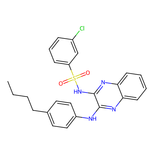 N-(3-((4-butylphenyl)amino)quinoxalin-2-yl)-3-chlorobenzenesulfonamide structure