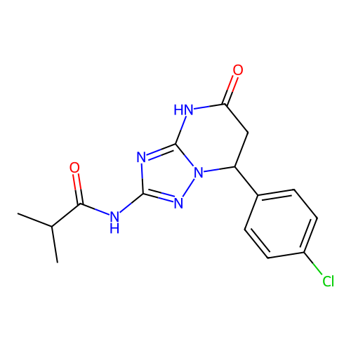 N-(7-(4-chlorophenyl)-5-oxo-4,5,6,7-tetrahydro-[1,2,4]triazolo[1,5-a]pyrimidin-2-yl)isobutyramide structure