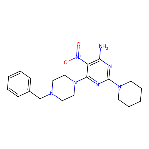 6-(4-Benzylpiperazin-1-yl)-5-nitro-2-(piperidin-1-yl)pyrimidin-4-amine structure