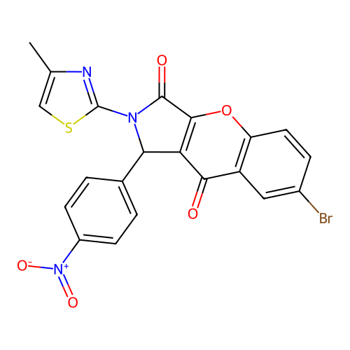 7-bromo-2-(4-methyl-1,3-thiazol-2-yl)-1-(4-nitrophenyl)-1,2-dihydrochromeno[2,3-c]pyrrole-3,9-dione structure