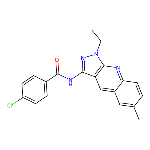 4-chloro-N-(1-ethyl-6-methylpyrazolo[3,4-b]quinolin-3-yl)benzamide structure
