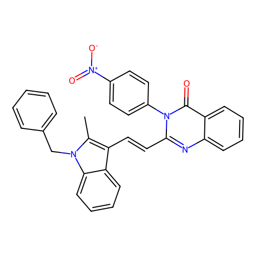 (E)-2-(2-(1-benzyl-2-methyl-1H-indol-3-yl)vinyl)-3-(4-nitrophenyl)quinazolin-4(3H)-one structure