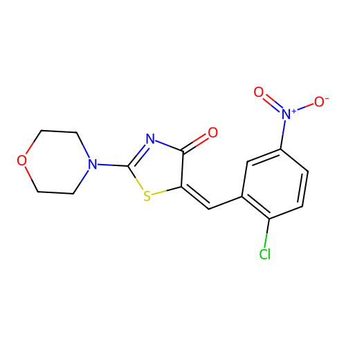 (5E)-5-(2-chloro-5-nitrobenzylidene)-2-(morpholin-4-yl)-1,3-thiazol-4(5H)-one structure