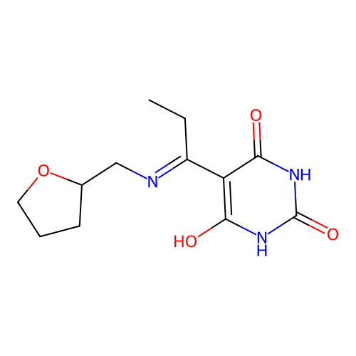 5-[1-(oxolan-2-ylmethylamino)propylidene]-1,3-diazinane-2,4,6-trione structure