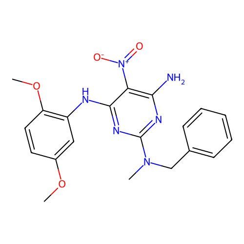 {4-amino-6-[(2,5-dimethoxyphenyl)amino]-5-nitropyrimidin-2-yl}methylbenzylamin e structure