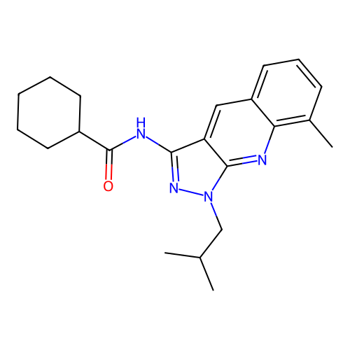 N-(1-isobutyl-8-methyl-1H-pyrazolo[3,4-b]quinolin-3-yl)cyclohexanecarboxamide structure
