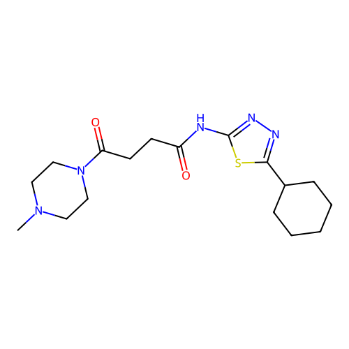 N-(5-cyclohexyl-1,3,4-thiadiazol-2-yl)-4-(4-methylpiperazin-1-yl)-4-oxobutanamide structure