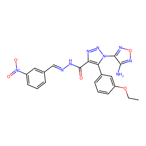 (E)-1-(4-amino-1,2,5-oxadiazol-3-yl)-5-(3-ethoxyphenyl)-N'-(3-nitrobenzylidene)-1H-1,2,3-triazole-4-carbohydrazide structure