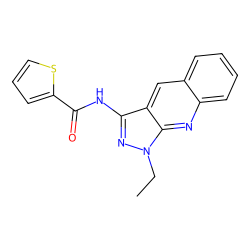 N-(1-ethyl-1H-pyrazolo[3,4-b]quinolin-3-yl)-2-thiophenecarboxamide structure
