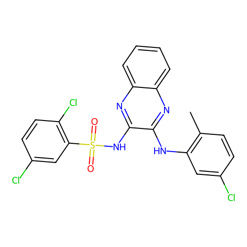 2,5-dichloro-N-(3-((5-chloro-2-methylphenyl)amino)quinoxalin-2-yl)benzenesulfonamide structure
