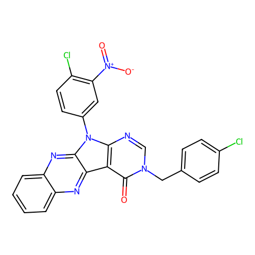 11-(4-chloro-3-nitrophenyl)-3-(4-chlorobenzyl)-3H-pyrimido[5',4':4,5]pyrrolo[2,3-b]quinoxalin-4(11H)-one structure