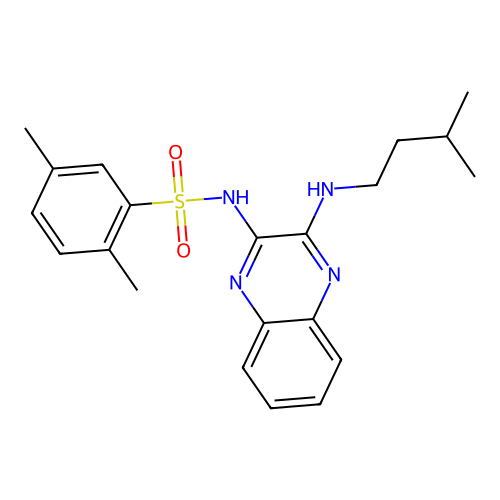 2,5-dimethyl-N-[3-(3-methylbutylamino)quinoxalin-2-yl]benzenesulfonamide structure