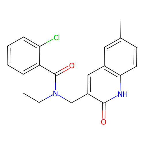 2-chloro-N-ethyl-N-[(6-methyl-2-oxo-1,2-dihydroquinolin-3-yl)methyl]benzamide structure