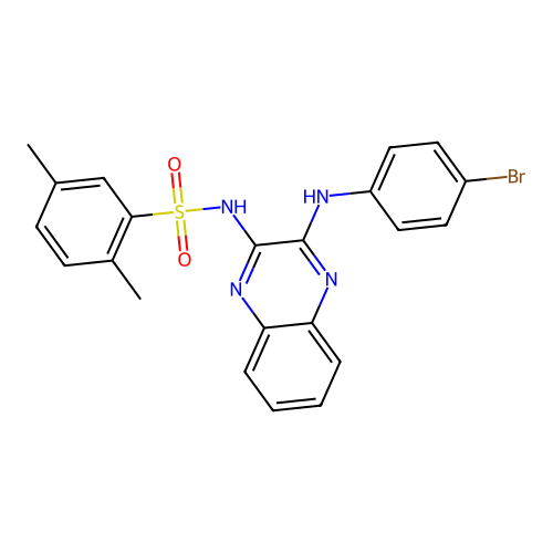 N-(3-((4-bromophenyl)amino)quinoxalin-2-yl)-2,5-dimethylbenzenesulfonamide structure