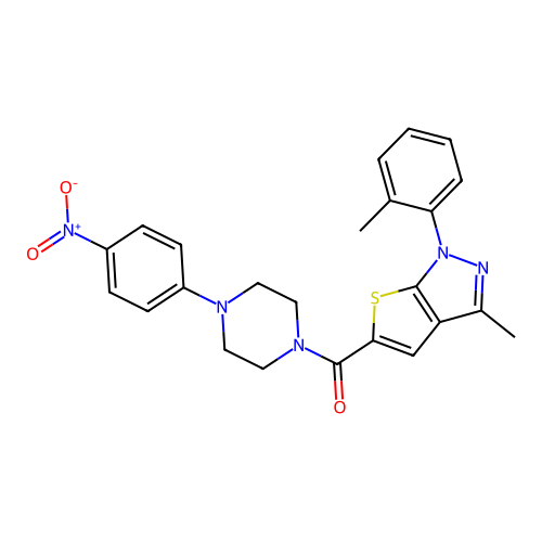 (3-methyl-1-(o-tolyl)-1H-thieno[2,3-c]pyrazol-5-yl)(4-(4-nitrophenyl)piperazin-1-yl)methanone structure