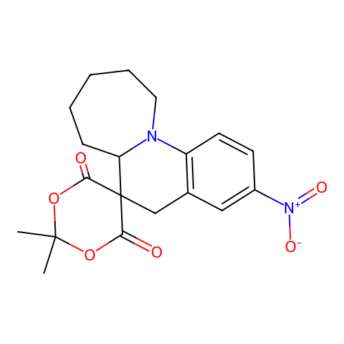 2',2'-dimethyl-3-nitro-6a,7,8,9,10,11-hexahydro-5H-spiro[azepino[1,2-a]quinoline-6,5'-[1,3]dioxane]-4',6'-dione structure