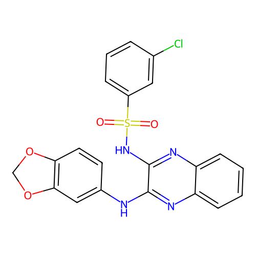 N-[3-(1,3-benzodioxol-5-ylamino)quinoxalin-2-yl]-3-chlorobenzenesulfonamide structure