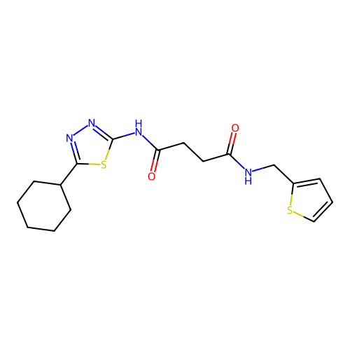 N'-(5-cyclohexyl-1,3,4-thiadiazol-2-yl)-N-(thiophen-2-ylmethyl)butanediamide structure