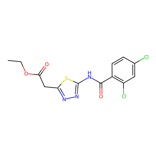 Ethyl (5-{[(2,4-dichlorophenyl)carbonyl]amino}-1,3,4-thiadiazol-2-yl)acetate structure