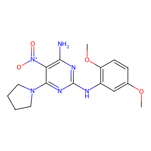 2-N-(2,5-dimethoxyphenyl)-5-nitro-6-pyrrolidin-1-ylpyrimidine-2,4-diamine structure