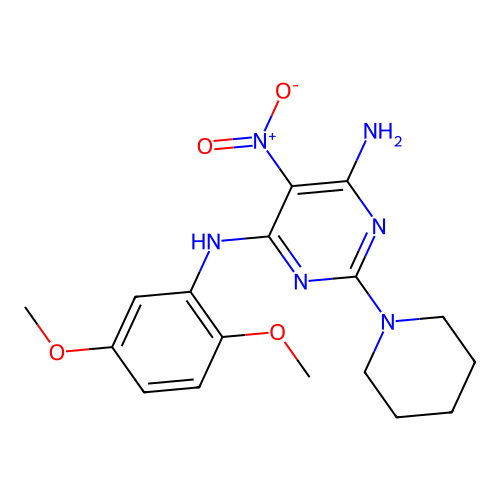 (6-Amino-5-nitro-2-piperidylpyrimidin-4-yl)(2,5-dimethoxyphenyl)amine structure