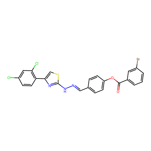 (E)-4-((2-(4-(2,4-dichlorophenyl)thiazol-2-yl)hydrazono)methyl)phenyl 3-bromobenzoate structure