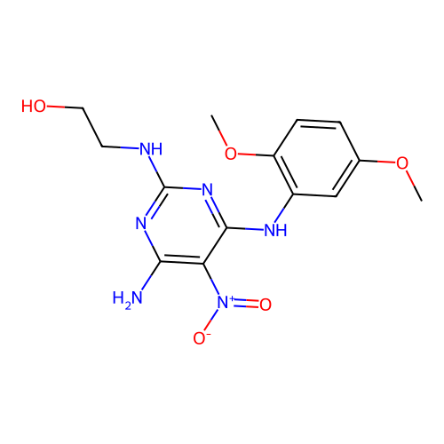 2-((4-Amino-6-((2,5-dimethoxyphenyl)amino)-5-nitropyrimidin-2-yl)amino)ethanol structure