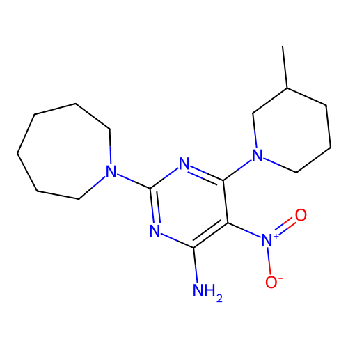 2-(Azepan-1-yl)-6-(3-methylpiperidin-1-yl)-5-nitropyrimidin-4-amine structure