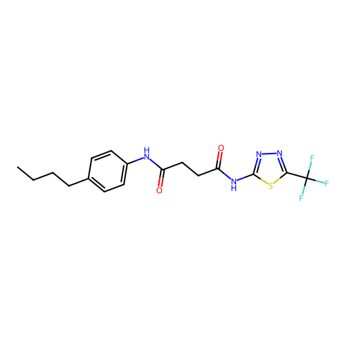 N1-(4-butylphenyl)-N4-(5-(trifluoromethyl)-1,3,4-thiadiazol-2-yl)succinamide structure