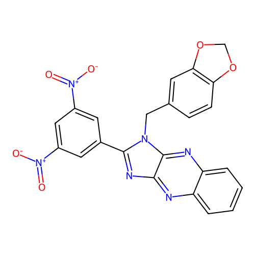 1-(1,3-benzodioxol-5-ylmethyl)-2-(3,5-dinitrophenyl)-1H-imidazo[4,5-b]quinoxaline structure