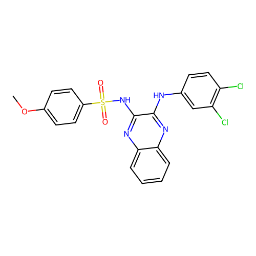 N-(3-((3,4-dichlorophenyl)amino)quinoxalin-2-yl)-4-methoxybenzenesulfonamide structure