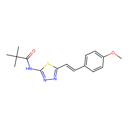 N-[5-[(E)-2-(4-methoxyphenyl)ethenyl]-1,3,4-thiadiazol-2-yl]-2,2-dimethylpropanamide structure