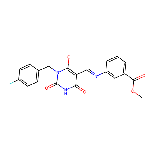 (E)-methyl 3-(((1-(4-fluorobenzyl)-2,4,6-trioxotetrahydropyrimidin-5(2H)-ylidene)methyl)amino)benzoate structure