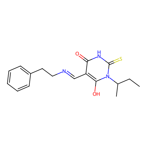 1-butan-2-yl-5-[(phenethylamino)methylidene]-2-sulfanylidene-1,3-diazinane-4,6-dione structure