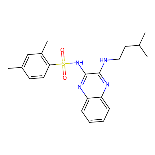 2,4-dimethyl-N-[3-(3-methylbutylamino)quinoxalin-2-yl]benzenesulfonamide structure