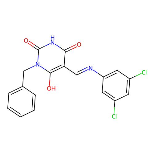 1-benzyl-5-[(3,5-dichloroanilino)methylidene]-1,3-diazinane-2,4,6-trione structure