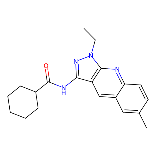 N-(1-ethyl-6-methylpyrazolo[3,4-b]quinolin-3-yl)cyclohexanecarboxamide structure