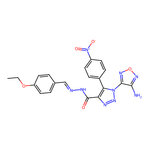 (E)-1-(4-amino-1,2,5-oxadiazol-3-yl)-N'-(4-ethoxybenzylidene)-5-(4-nitrophenyl)-1H-1,2,3-triazole-4-carbohydrazide structure