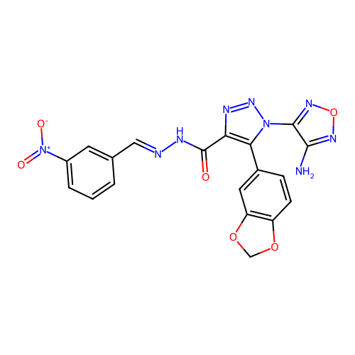 (E)-1-(4-amino-1,2,5-oxadiazol-3-yl)-5-(benzo[d][1,3]dioxol-5-yl)-N'-(3-nitrobenzylidene)-1H-1,2,3-triazole-4-carbohydrazide structure