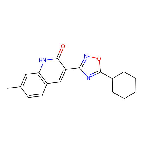 3-(5-cyclohexyl-1,2,4-oxadiazol-3-yl)-7-methylquinolin-2(1H)-one structure