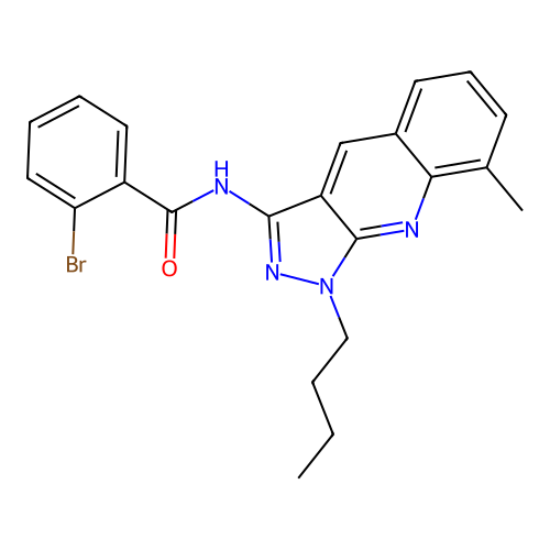 2-bromo-N-(1-butyl-8-methylpyrazolo[3,4-b]quinolin-3-yl)benzamide structure